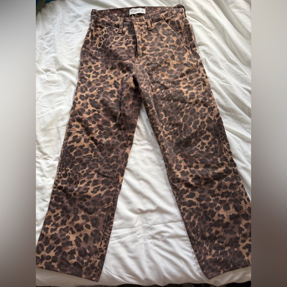 Abercrombie & Fitch Brown Leopard Print Straight-Leg Jeans